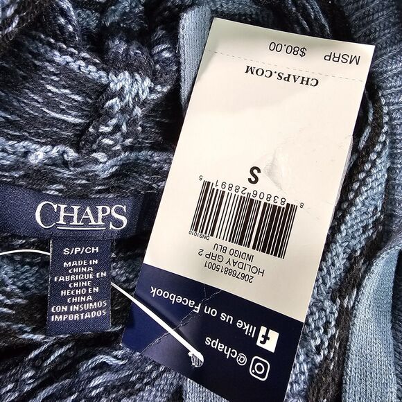 Chaps WOMENS SIZE S Fair Isle Sweater Cowl Neck Drawstrings Indigo Blue - Picture 7 of 10